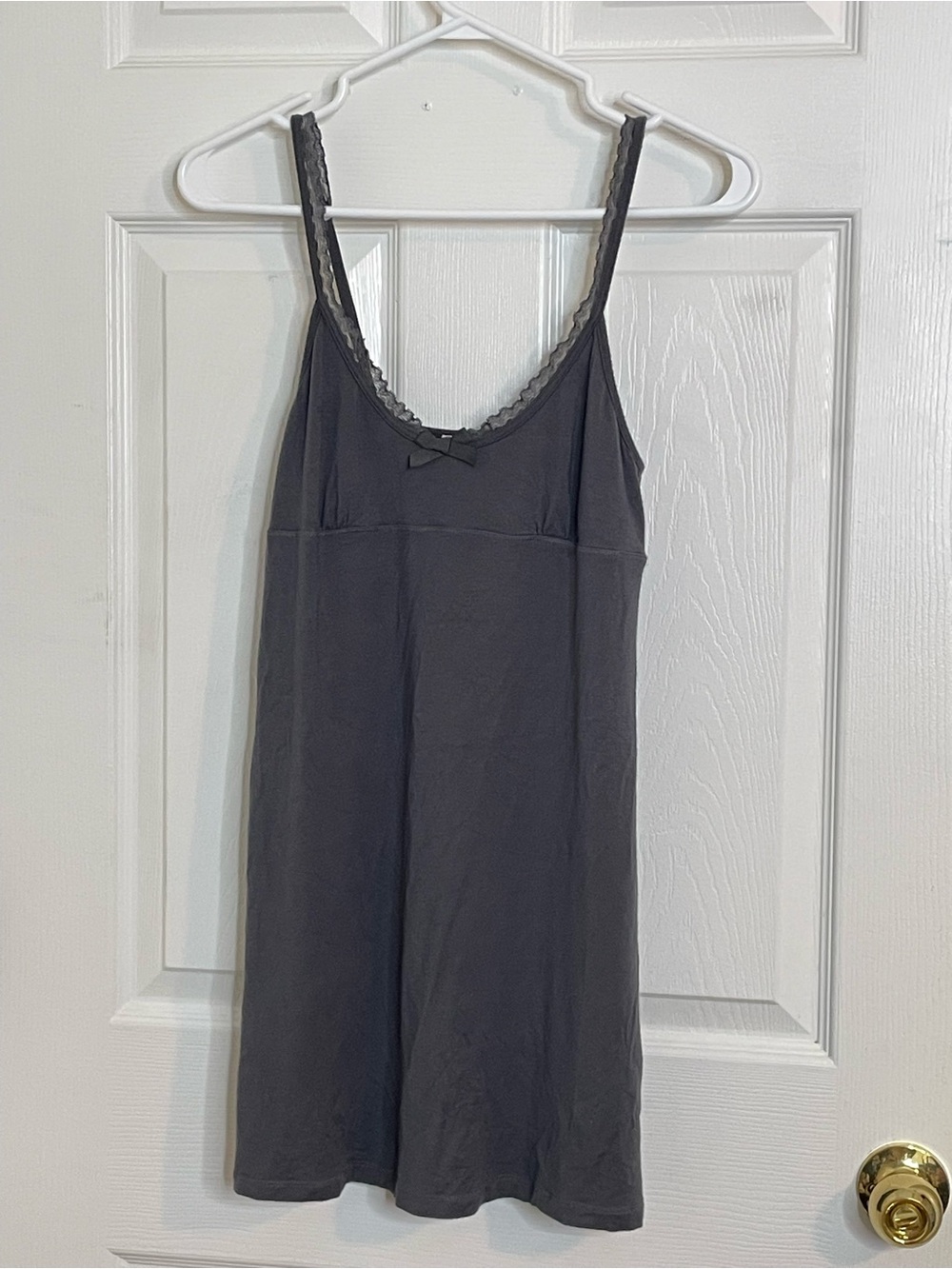 Charcoal Gray Modal Blend Lace Trim Mini Slip Nightdress Size M